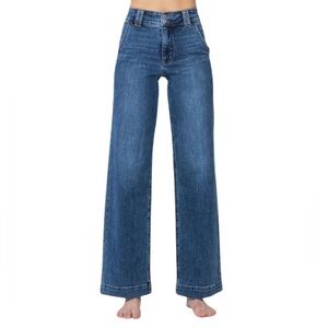 Judy Blue Women's High-Rise Double Button Waistband Wide Leg Jeans Size 14